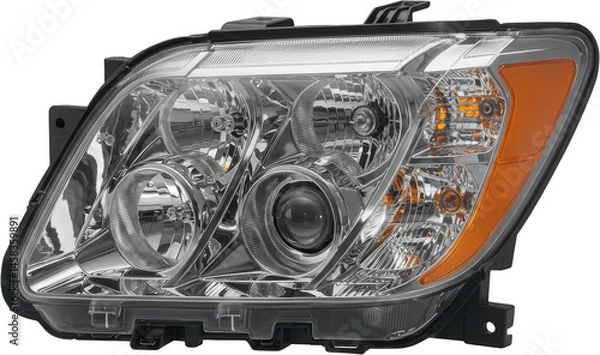 Fototapeta Chrome Automotive Headlight Assembly with Projector Lens and Amber Turn Signal