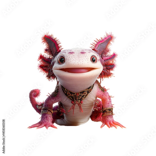 Fototapeta Adorable Cartoon Axolotl with Festive Attire