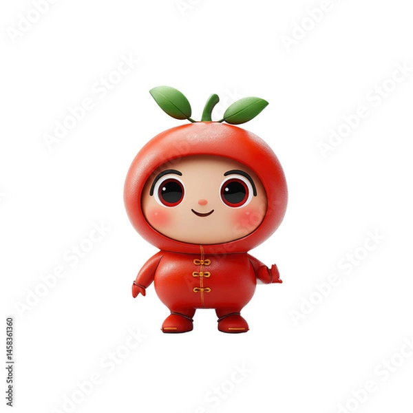 Fototapeta Adorable 3D Render of a Cute Little Red Apple Character