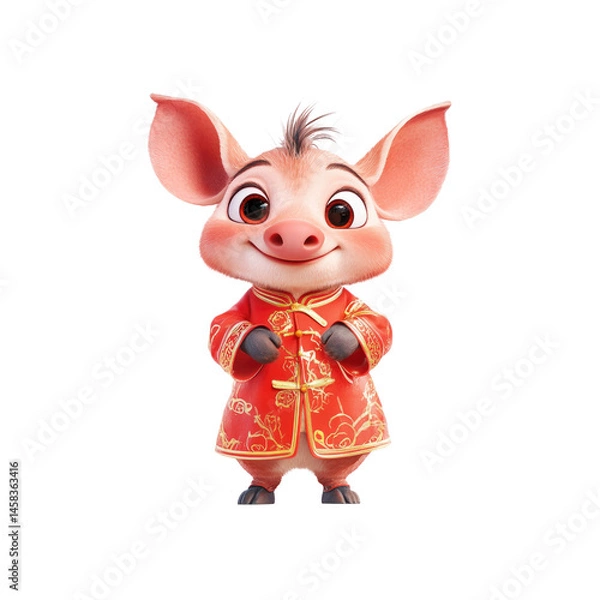 Fototapeta Adorable 3D Rendered Piglet in Traditional Chinese New Year Outfit