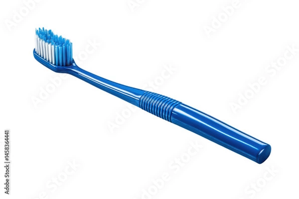 Fototapeta Blue plastic toothbrush with soft bristles isolated on white background

