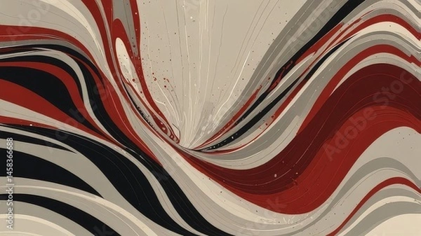 Obraz Modern Abstract Flowing Lines Art in Red, Black, and Beige