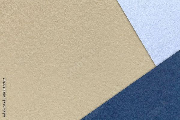 Fototapeta Texture craft beige paper background with sky and navy blue border. Vintage abstract sand cardboard.