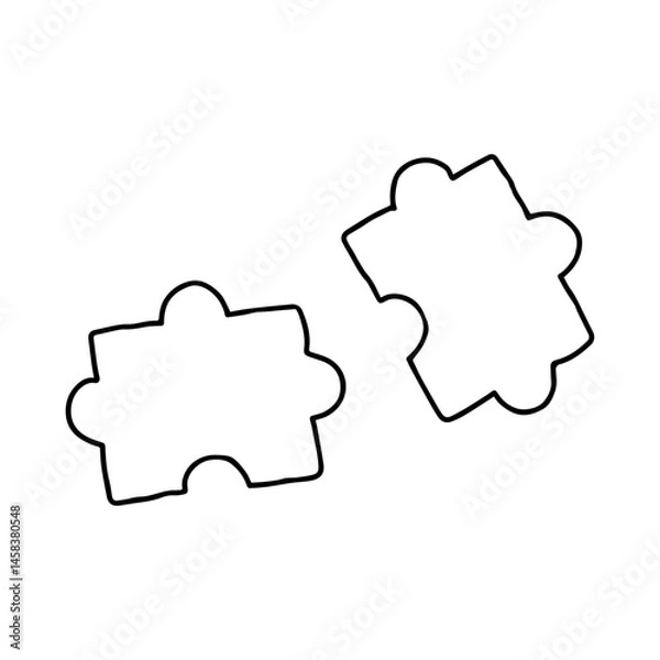 Fototapeta Hand drawn doodle simple two jigsaw puzzle pieces. Isolated on white background