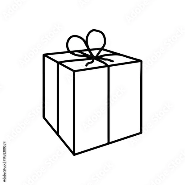 Fototapeta Hand drawn doodle simple gift box with ribbon. Isolated on white background
