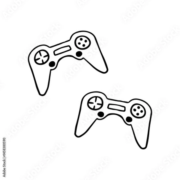 Fototapeta Hand drawn doodle simple two gamepads with classic buttons. Game controllers. Isolated on white background