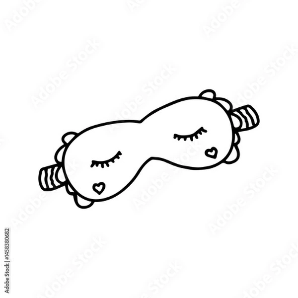 Fototapeta Hand drawn doodle sleep mask, eyelashes, heart shapes. Cute sleeping mask. Isolated on white background