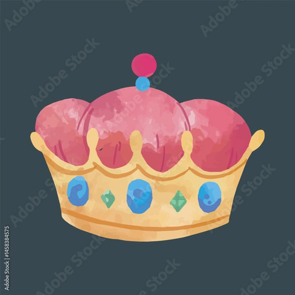 Fototapeta red and gold crown in watercolor with isolated background