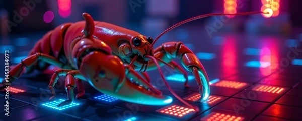Fototapeta "disco lobster with light up claws giving funky thumbs up   dance floor tiles pulsing with 'shell shocked'"