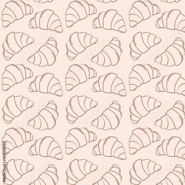 Fototapeta Hand drawn seamless pattern with croissants in clean line style. Perfect for bakery branding, packaging, wrapping paper, textile design or kitchen themed decor.