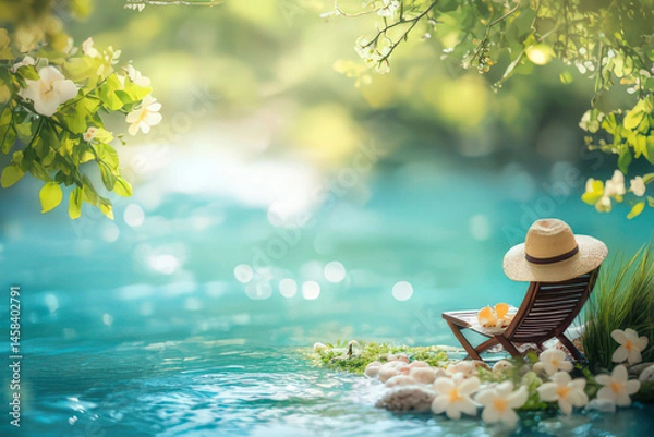 Fototapeta Tranquil Summer Day by the Water's Edge, space for text
