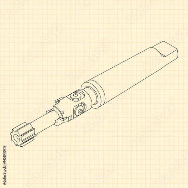 Fototapeta Mechanical engineering drawings. Tap tools, borer. Technical Design. Cover. Blueprint. Step Cutting Tool with Countersinking Function. Technical 3D Vector Illustration
