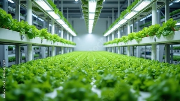 Obraz Controlled Vertical Hydroponic Farming System with Fresh Greens