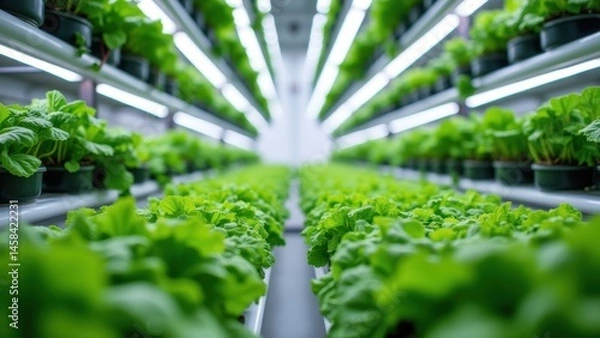 Obraz Indoor Controlled Vertical Hydroponic Farming System with Fresh Greens
