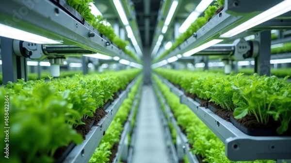 Obraz Modern Controlled Hydroponic Farm Setup with Vertical Plant Systems