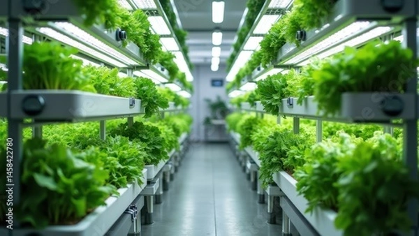Obraz Controlled Environment Vertical Hydroponic Farm with Lush Greens
