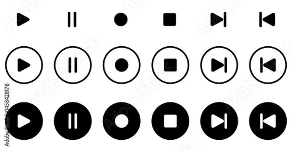 Obraz media control icons play pause stop forward rewind.