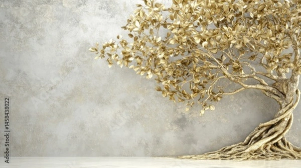 Obraz Golden Mangrove with Stucco Stems An elegant 3D background. Elegant 3D Background Featuring Golden Mangrove with Stucco Stems.
