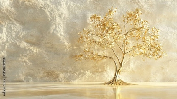 Obraz Golden Mangrove with Stucco Stems An elegant 3D background. Elegant 3D Background Featuring Golden Mangrove with Stucco Stems.