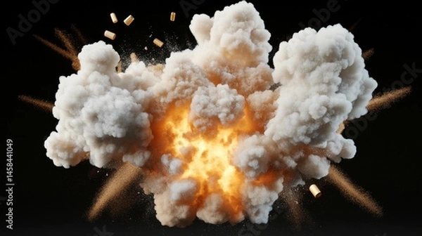Obraz Fiery explosion with smoke, debris, and bright orange core against black background