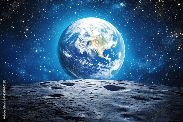 Fototapeta Earth Above Moon Surface