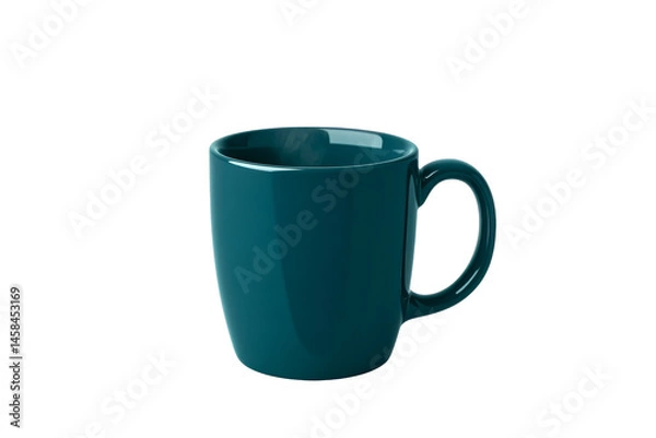 Fototapeta Dark cyan mug mockup isolated, morning beverage container, cut out transparent