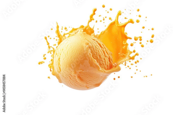 Obraz Splashing orange ice cream scoop on white background great for fun and playful food marketing