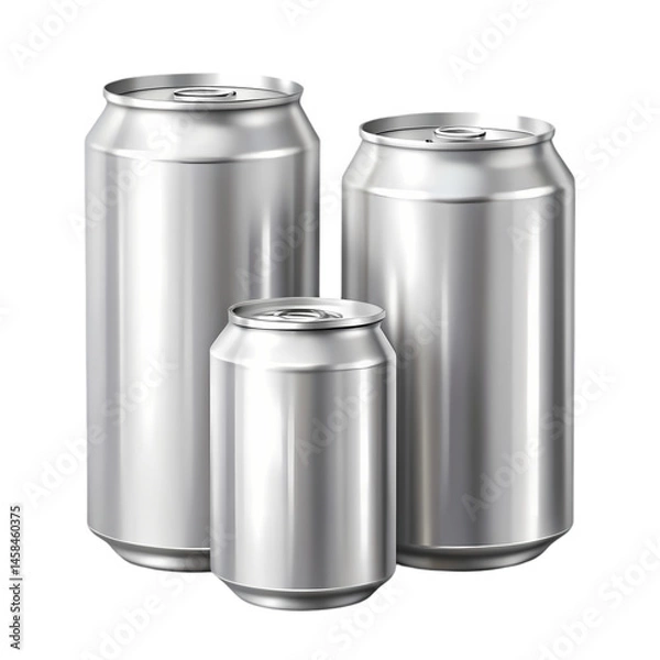Obraz Three Aluminum Cans: Different Sizes for Packaging and Beverage Industry