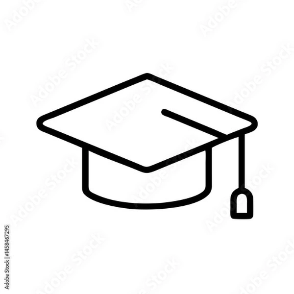 Fototapeta Graduation cap icon in black outline. Education, success, knowledge, move in college