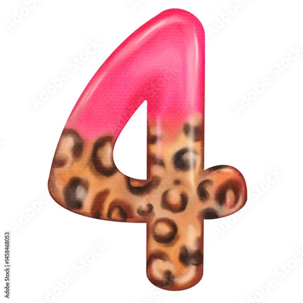 Fototapeta Stylized number four in trendy pink and cheetah print combo.