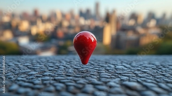 Fototapeta Red map marker on city backdrop