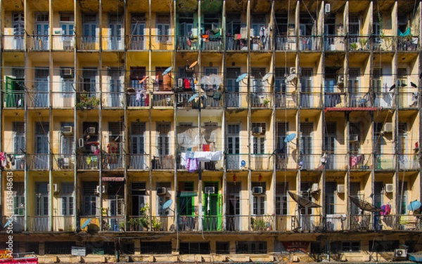 Obraz Facade of old residential building in Yangon, Myanmar.