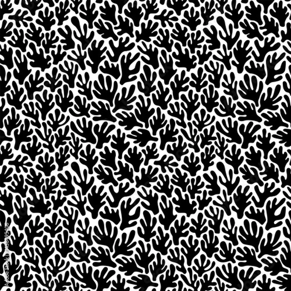 Obraz Simple texture with abstract leaves. Black organic shapes on white background. Vector illustration.