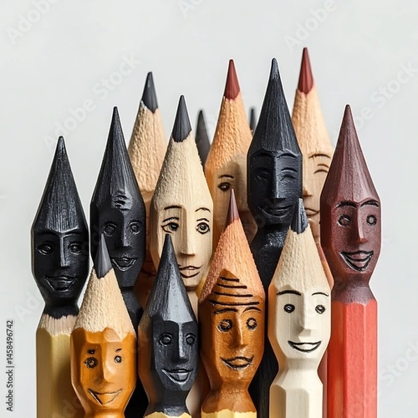 Fototapeta Smiling pencils in vibrant colors representing the connection between creativity, joy, and artistic expression in a colorful design