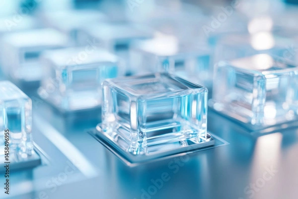 Obraz Transparent glass cubes floating against clear blue sky, concept background