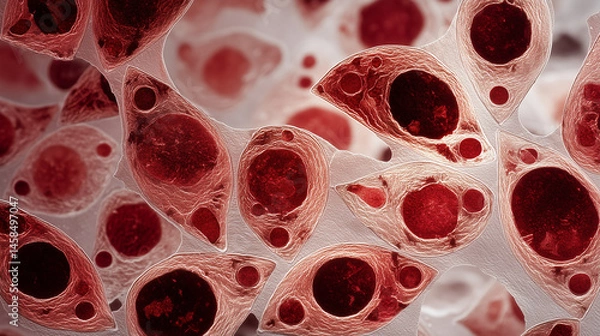 Fototapeta Toxoplasma gondii tachyzoites with crescent-shaped bodies and apical complex visible under a microscope