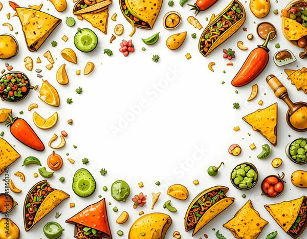 Obraz Arrangement of Taco, Chips, and Fruits Food Still Life