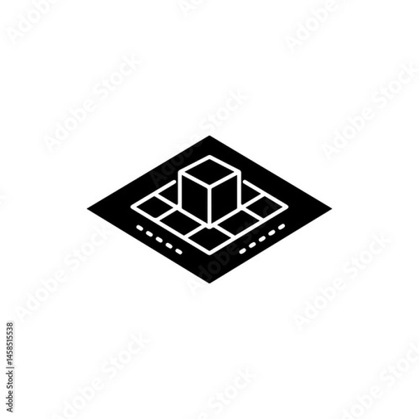 Fototapeta Grid Snap 3D Floor Icon with Cube - Virtual Design Tool