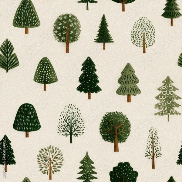 Fototapeta Seamless Green Tree Pattern Nature Background Digital Design Minimalist Aesthetic Top-Down View Nature Concept
