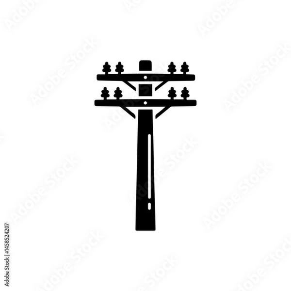Fototapeta Black Icon of Electric Pole with Tagged Layers and Shadow Representing Infrastructure