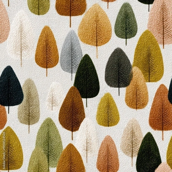 Fototapeta Seamless Pattern of Colorful Trees Nature Scene Textile Design Tranquil Environment Aesthetic Viewpoint