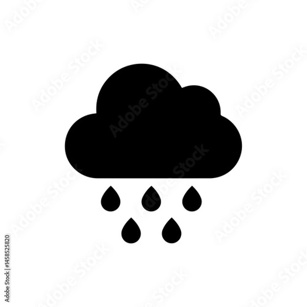 Obraz Rain cloud icon with falling raindrops, minimalist flat design representing weather, precipitation, storm, forecast, climate, meteorology, digital interface