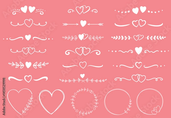 Obraz Romantic borders, dividers and frames with hearts and eucalyptus branches