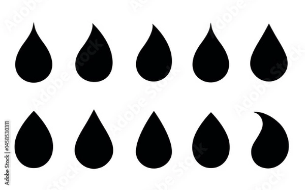 Obraz Black water drops, liquid elements set, silhouettes oil rain drips