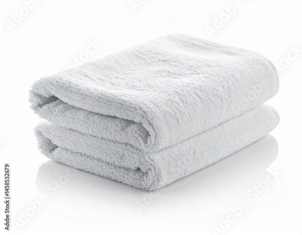 Obraz A neatly folded stack of two fluffy, pure white towels, showcasing soft texture. Clean and crisp