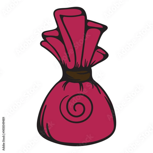 Obraz Chocolate candy in a red label. Sweets. Simple vector illustration for sticker, icon, print. Design element isolated on white background