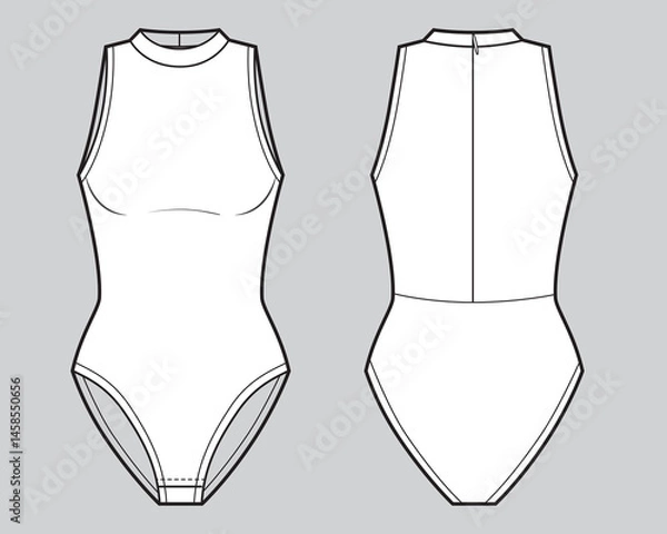 Obraz Turtleneck sleeveless bodysuit technical fashion illustration