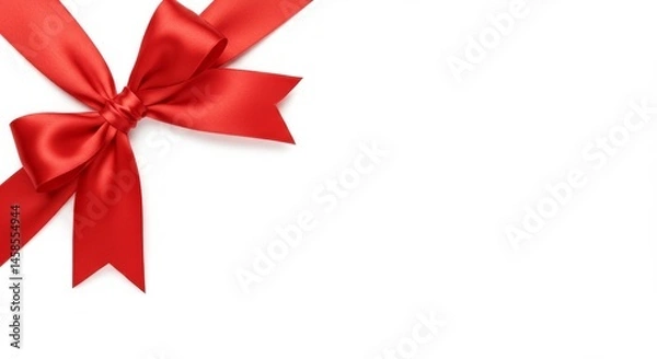 Fototapeta Bright Red Satin Bow on a Clean White Backdrop for Festive Occasions