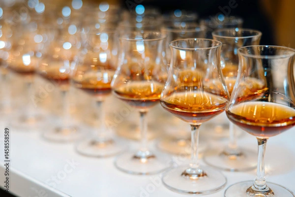 Obraz Cognac or brandy in glasses on a table.