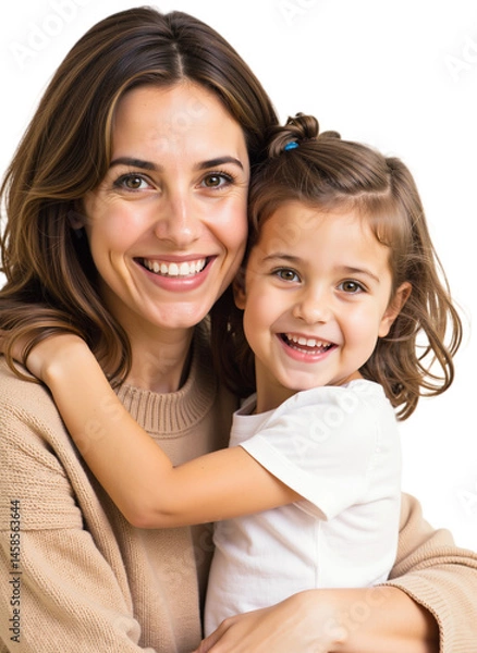 Fototapeta Mother and daughter, smiling together, radiating warmth and affection.